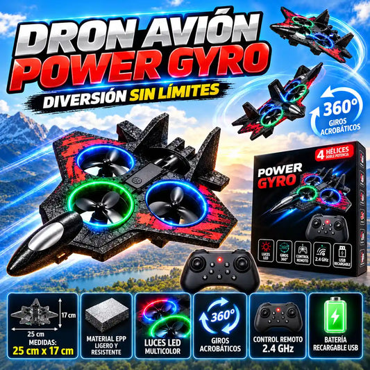 🚁✈️DRON AVIÓN POWER GYRO – ACROBÁTICO CON LUCES LED Y CONTROL REMOTO 🚁✈️